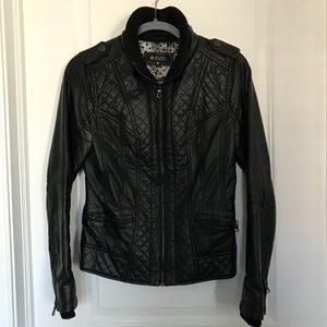 Guess black leather jacket with silver accents